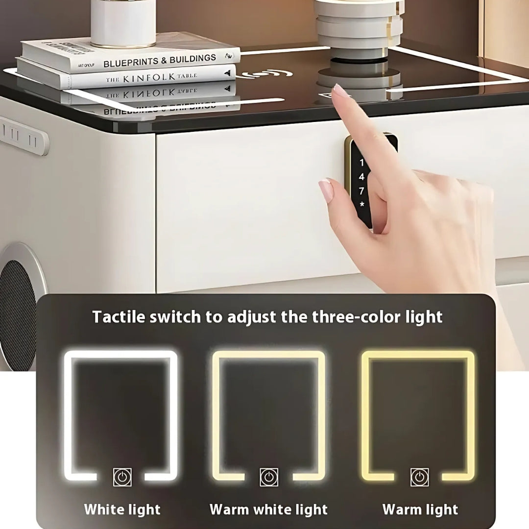 Multi-Functional Smart Safe Bedside Table with LED Night Stand