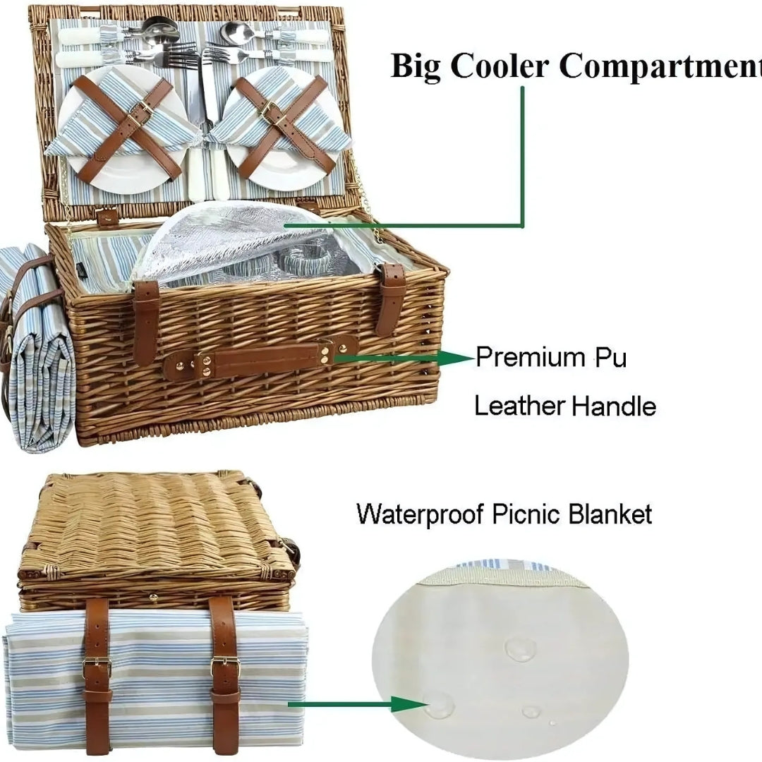 Outdoor Wicker Picnic Basket Set for 2-4 Pax