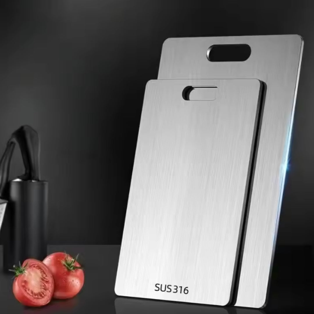 Two stainless steel cutting boards with 'SUS316' marking on a dark background.