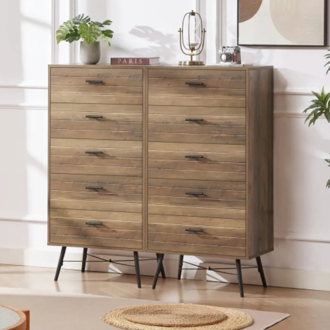 Rustic Walnut 5-Drawer Dresser Chest