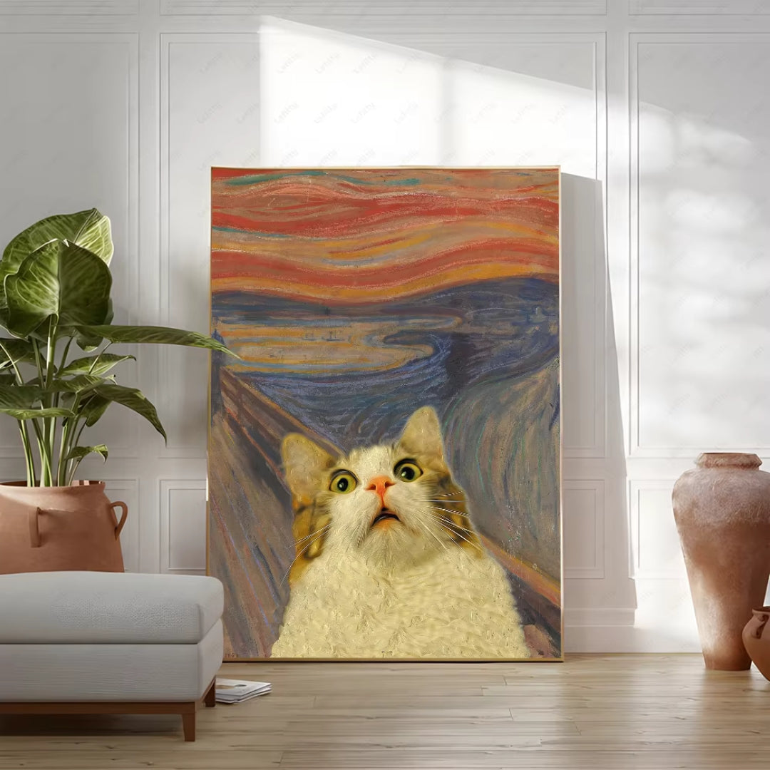 Edvard Munch Scream Cat Waterproof Wall Art Canvas Painting