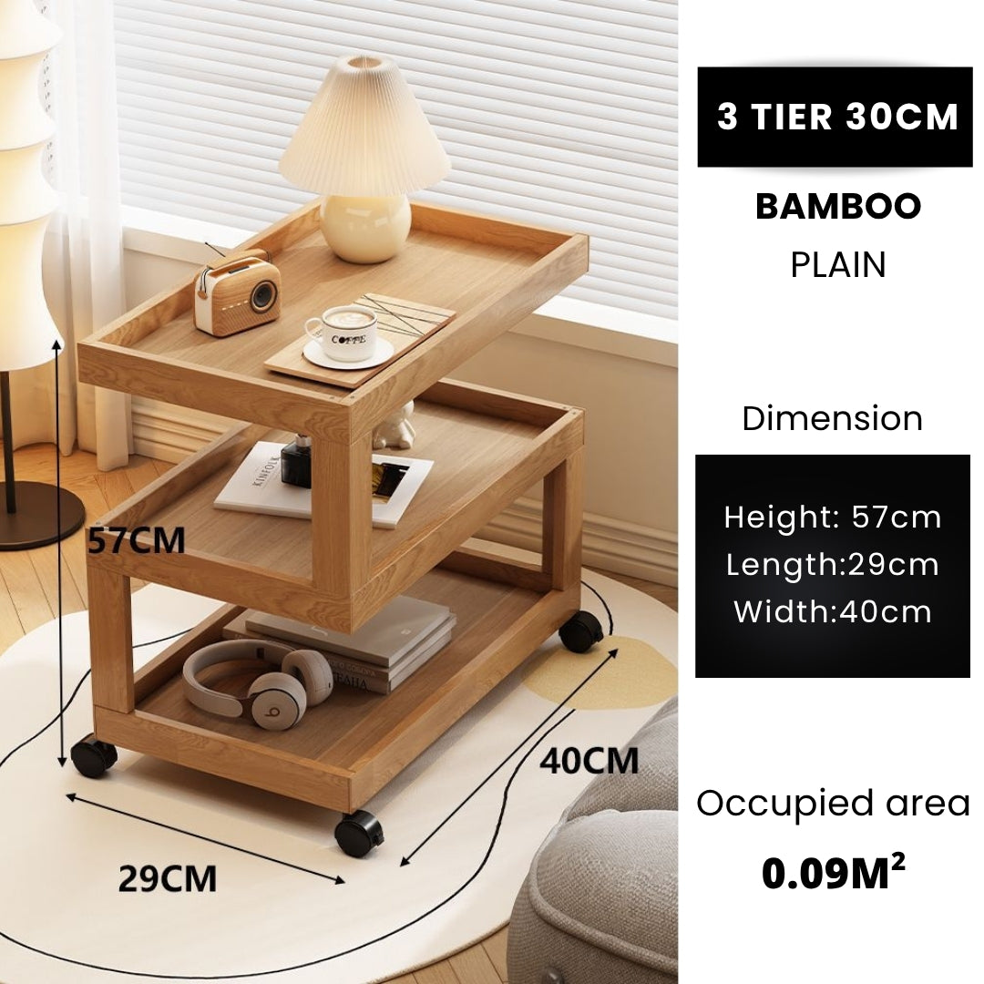 3 Tiers Tempered Glass Nightstand End Table with Wheels