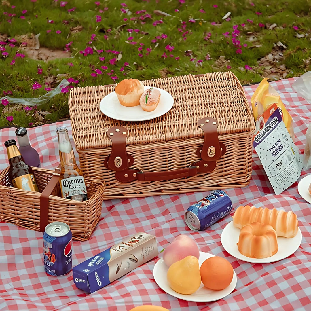 Outdoor Wicker Picnic Basket Set for 2-4 Pax