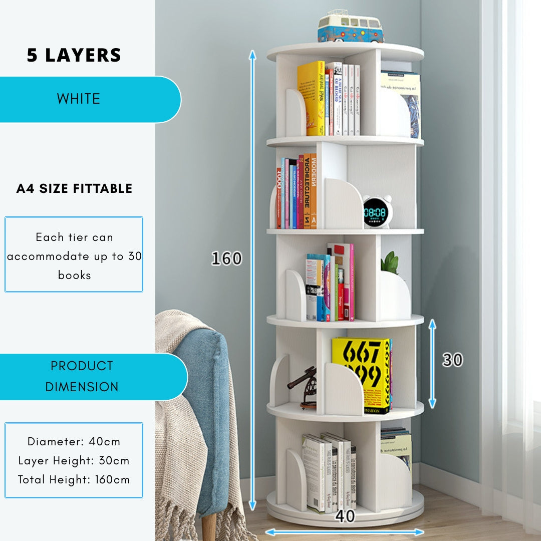 360° Rotating Solid Wood Stackable Corner Bookshelf