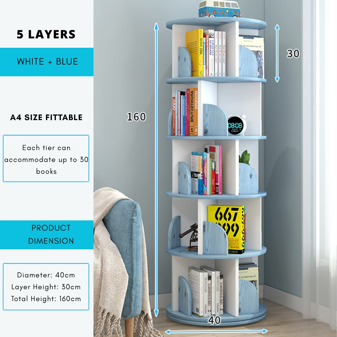 360° Rotating Solid Wood Stackable Corner Bookshelf