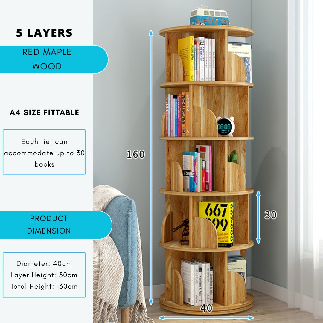 360° Rotating Solid Wood Stackable Corner Bookshelf