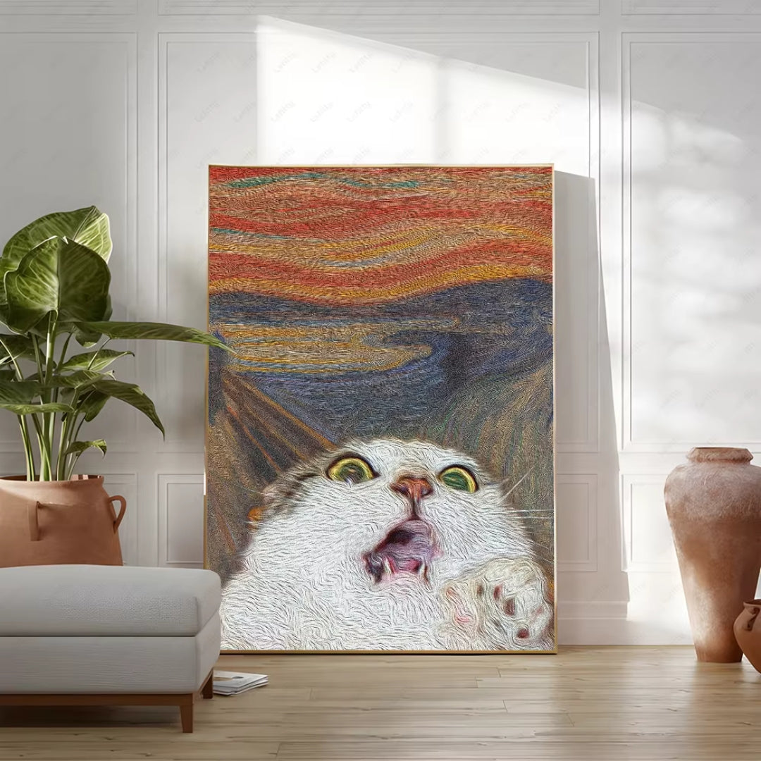Edvard Munch Scream Cat Waterproof Wall Art Canvas Painting