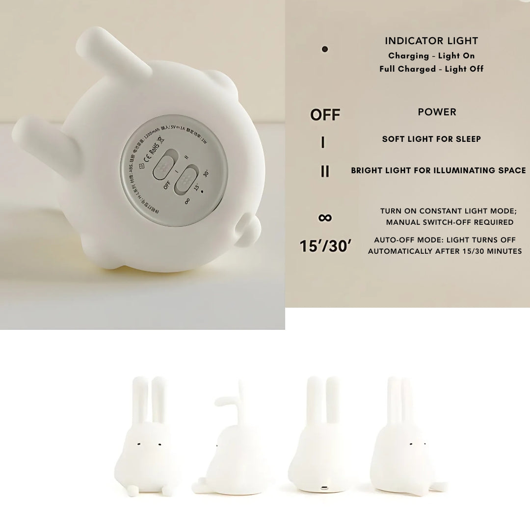 Folded Ear Rabbit Silicone Soft Nightlight Baby Sleep Lights