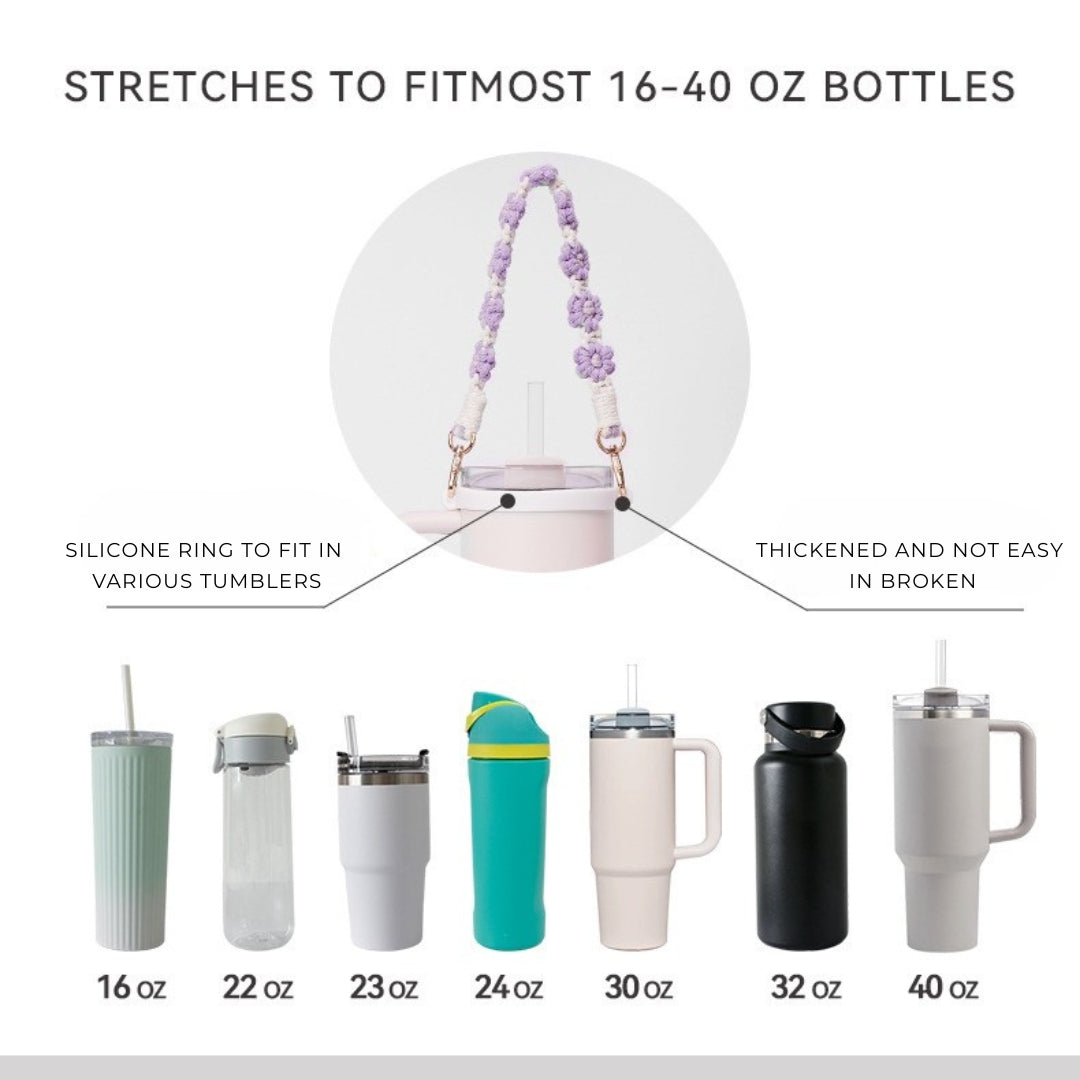 Handmade Macrame Daisy Water Bottle Handle for Tumbler Stanley Cup