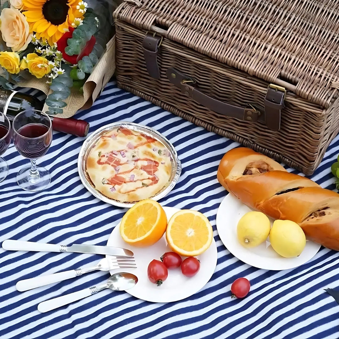 Outdoor Wicker Picnic Basket Set for 2-4 Pax