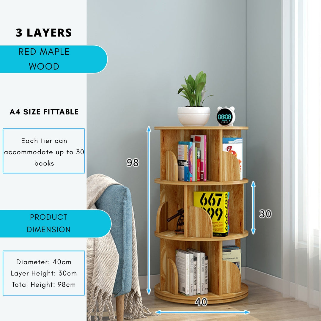 360° Rotating Solid Wood Stackable Corner Bookshelf
