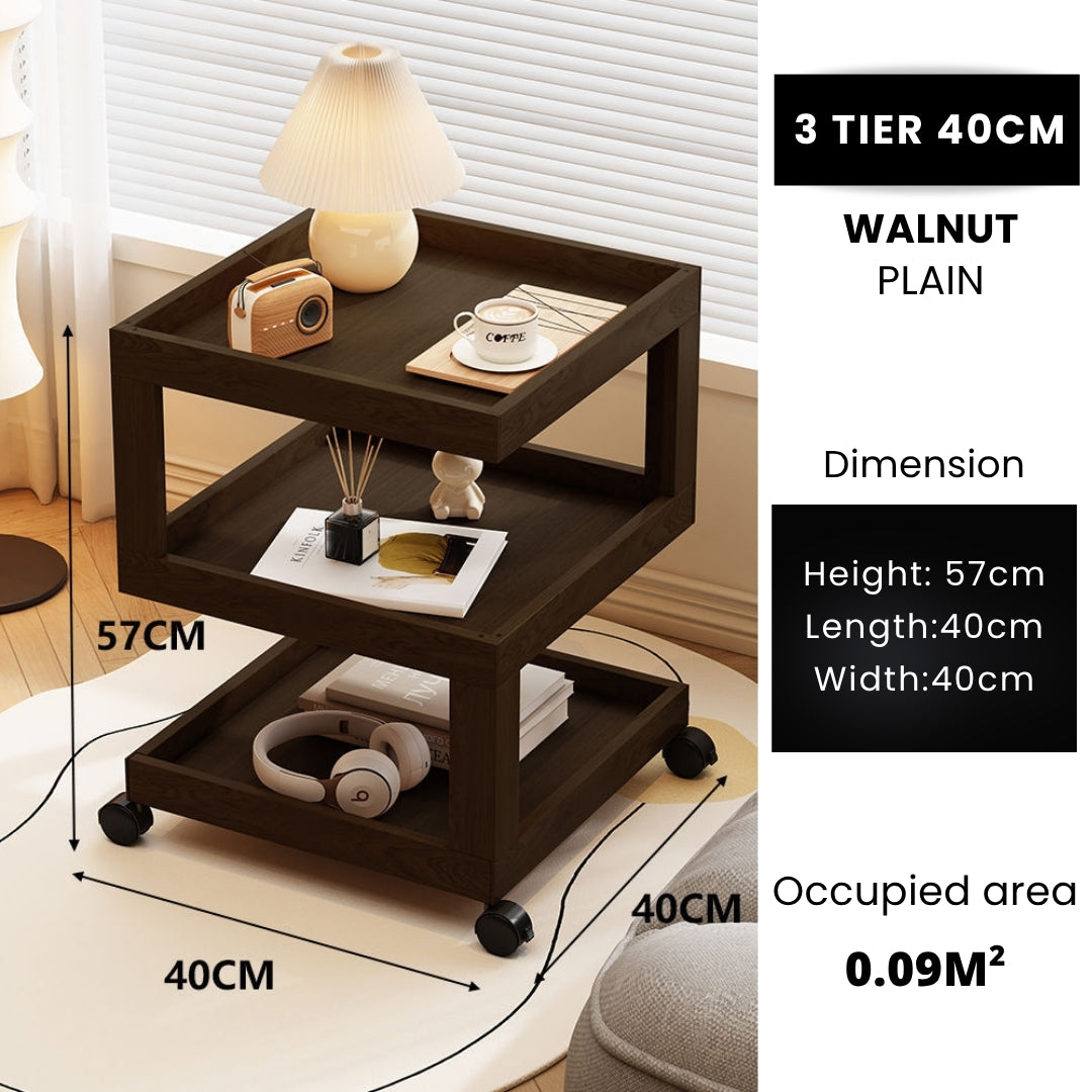 3 Tiers Tempered Glass Nightstand End Table with Wheels