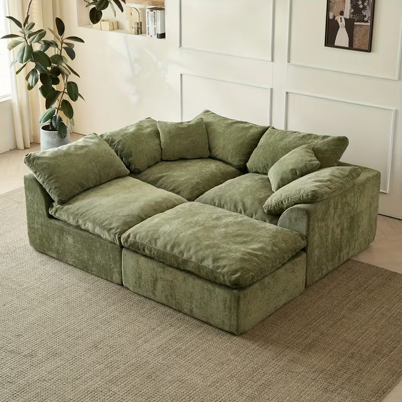 109" Modern Cloud Convertible L-Shape Couches with Ottoman