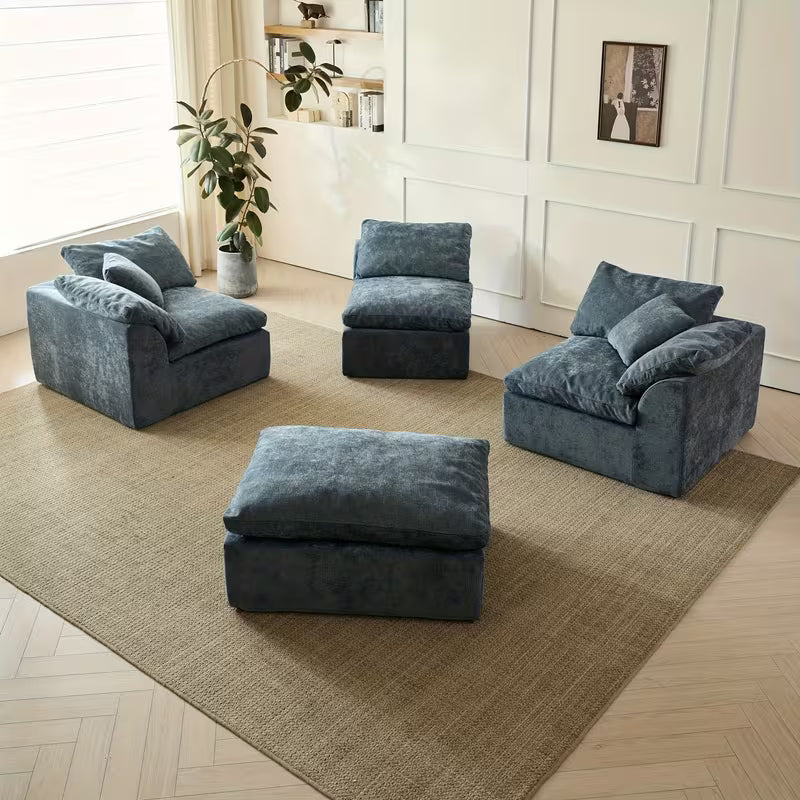 109" Modern Convertible L-Shape Couches with Ottoman