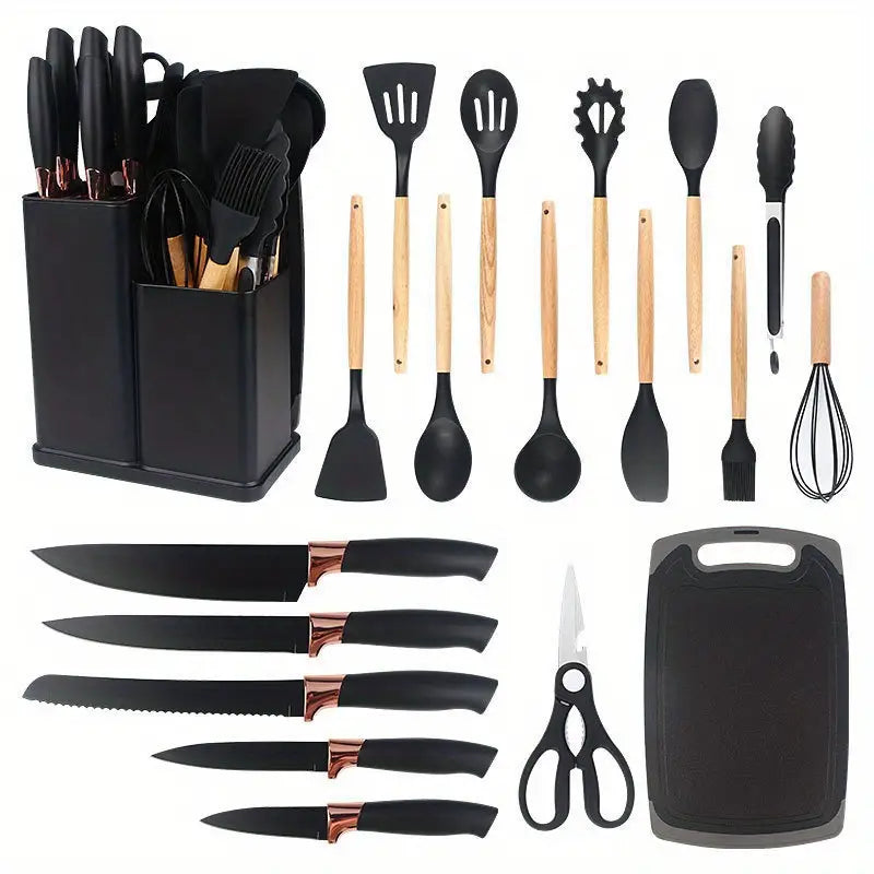 19pcs Silicone Kitchen Utensil Set With Wooden Handles