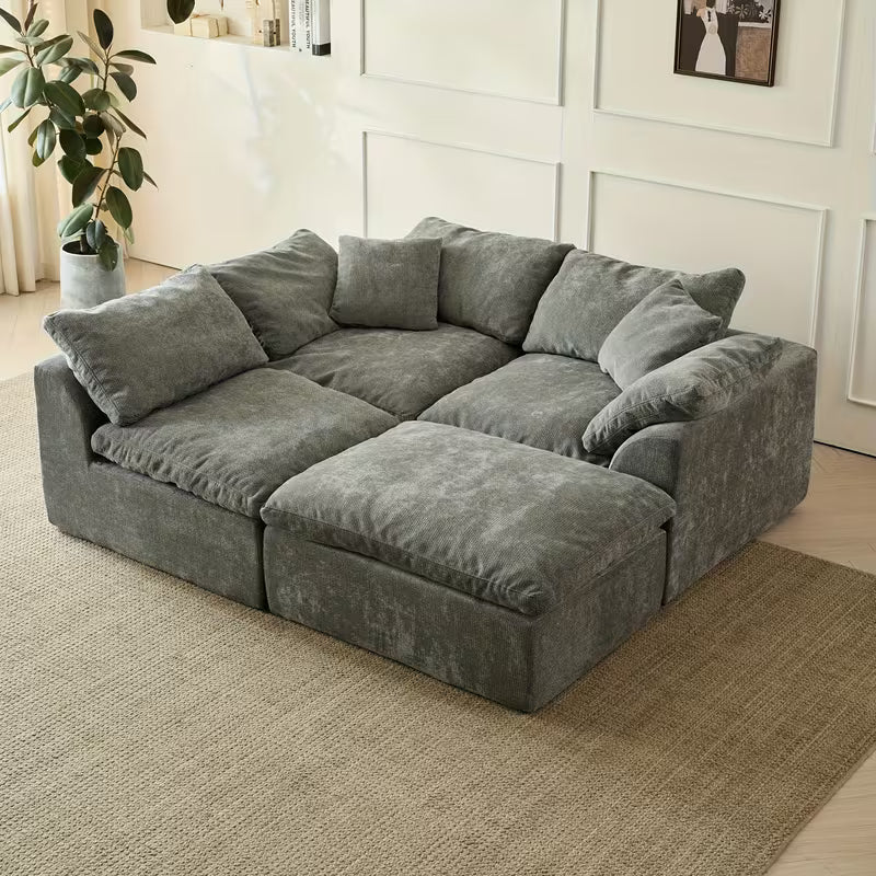 109" Modern Cloud Convertible L-Shape Couches with Ottoman