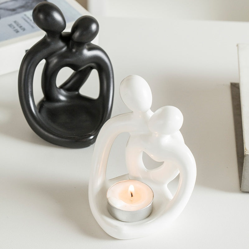 Romantic Hugging Couple Ceramic Candle Holder