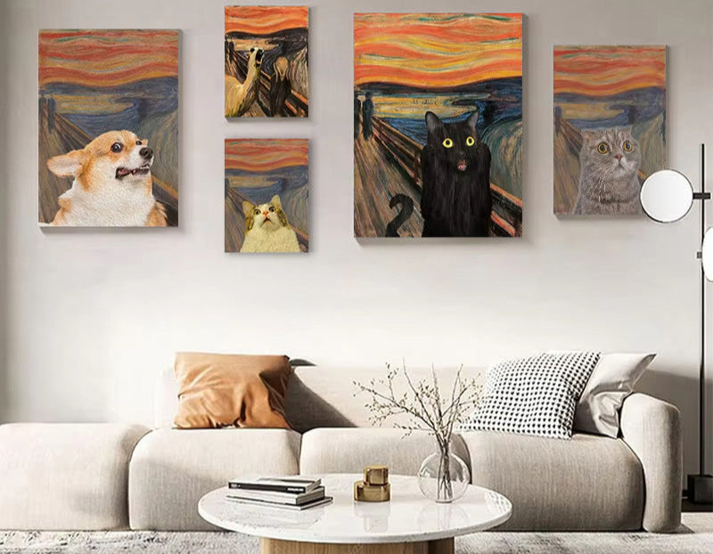 Edvard Munch Scream Cat Waterproof Wall Art Canvas Painting