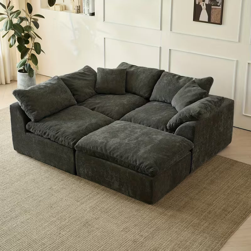 109" Modern Cloud Convertible L-Shape Couches with Ottoman