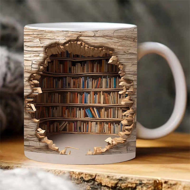 Creative 3D Bookshelf Ceramic Coffee Mug Book Lovers Gift