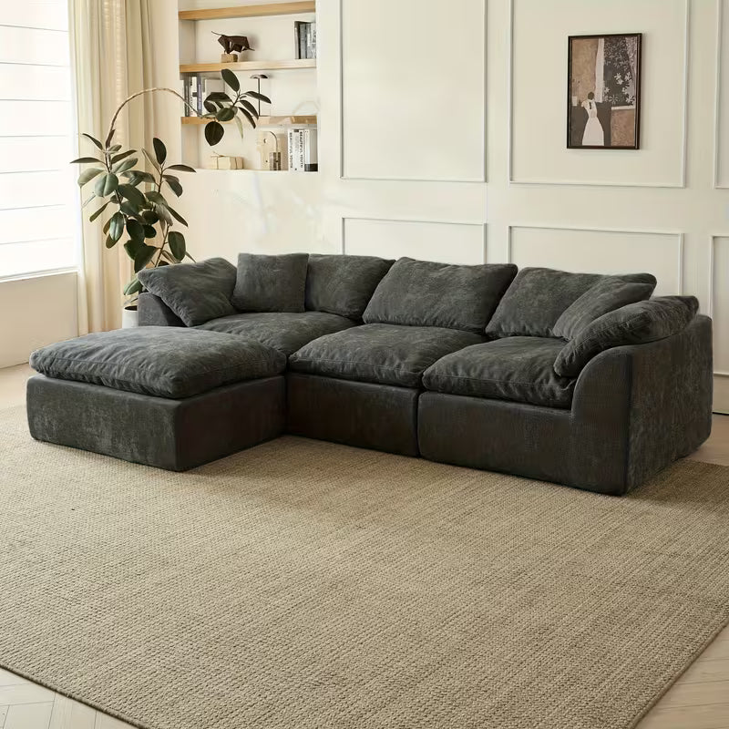 109" Modern Cloud Convertible L-Shape Couches with Ottoman