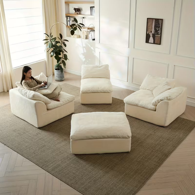 109" Modern Cloud Convertible L-Shape Couches with Ottoman