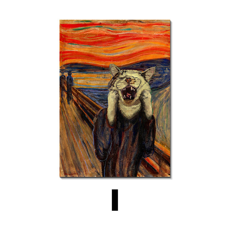 Edvard Munch Scream Cat Waterproof Wall Art Canvas Painting