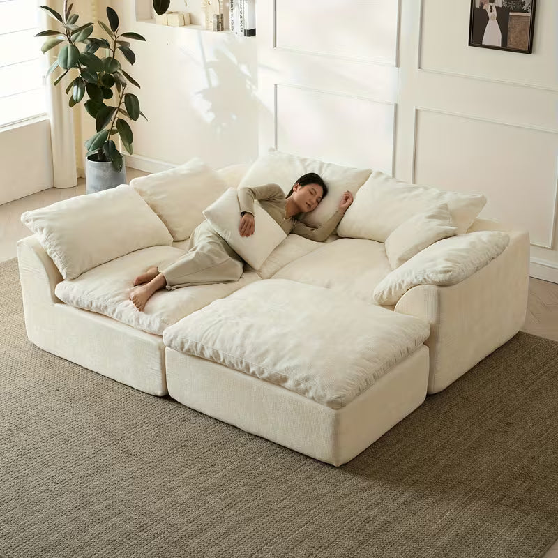 109" Modern Cloud Convertible L-Shape Couches with Ottoman
