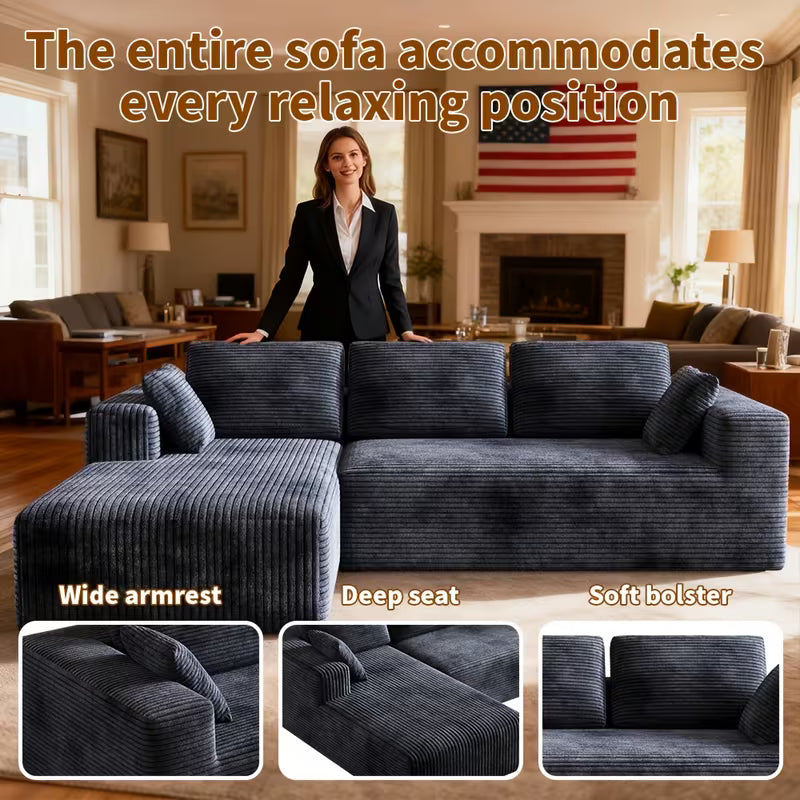 L-Shaped Sectional Sofa Couch with Right-Sided Chaise