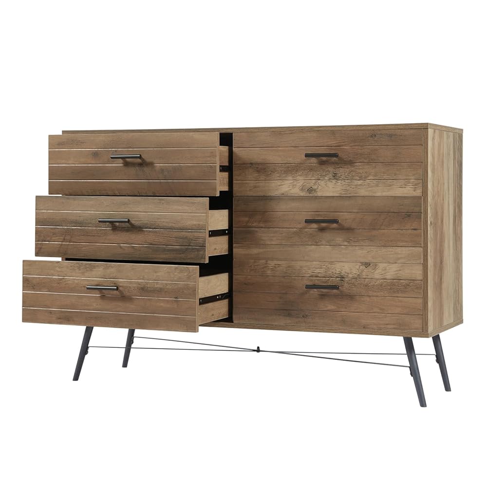 Rustic Walnut 6-Drawer Storage Cabinet Dresser & TV Stand
