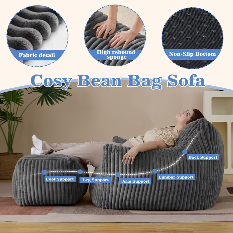 6" Oversize Plush Bean Bag Lazy Sofa Chair Lounge 