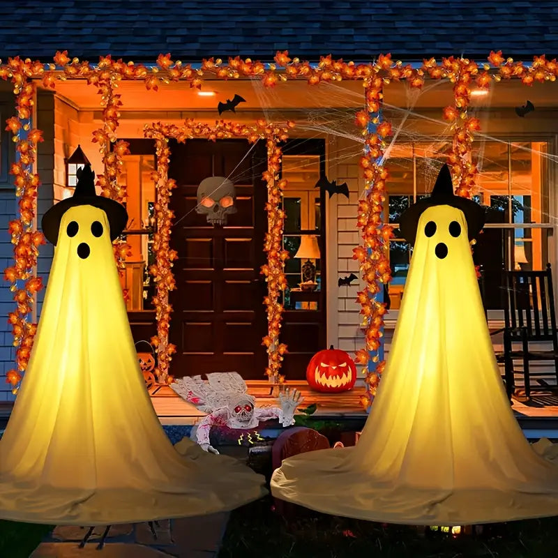 Spooky Witch Hats Glowing Ghosts Halloween Yard Decor