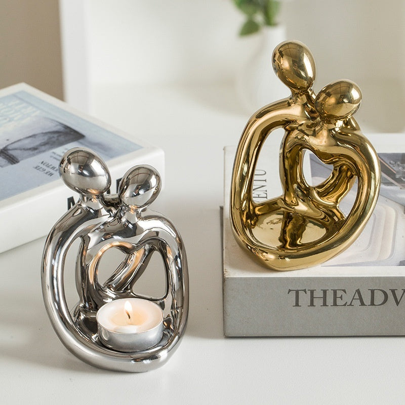 Romantic Hugging Couple Ceramic Candle Holder