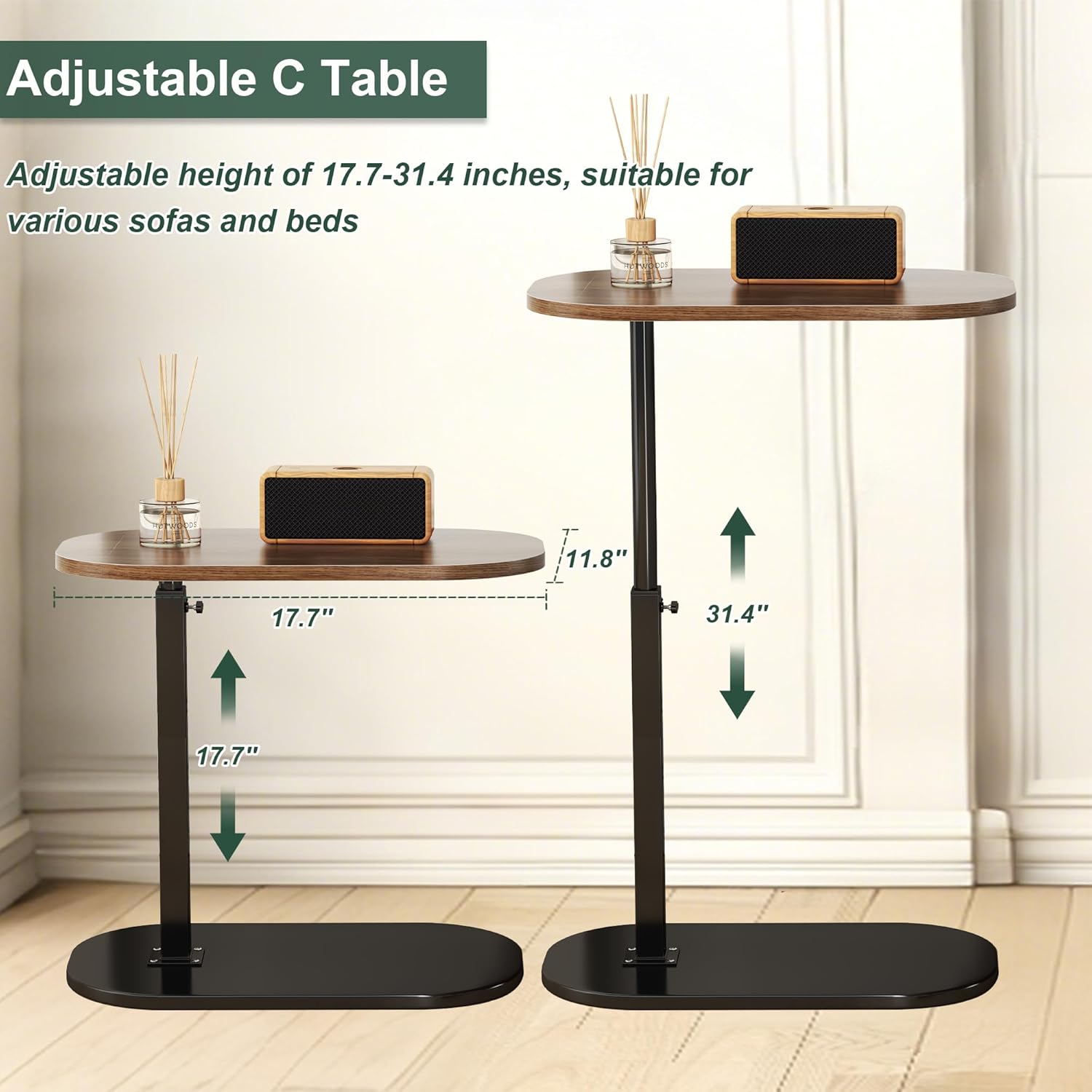 Flip Top C Shaped Bed Side Table Couch Laptop Desk