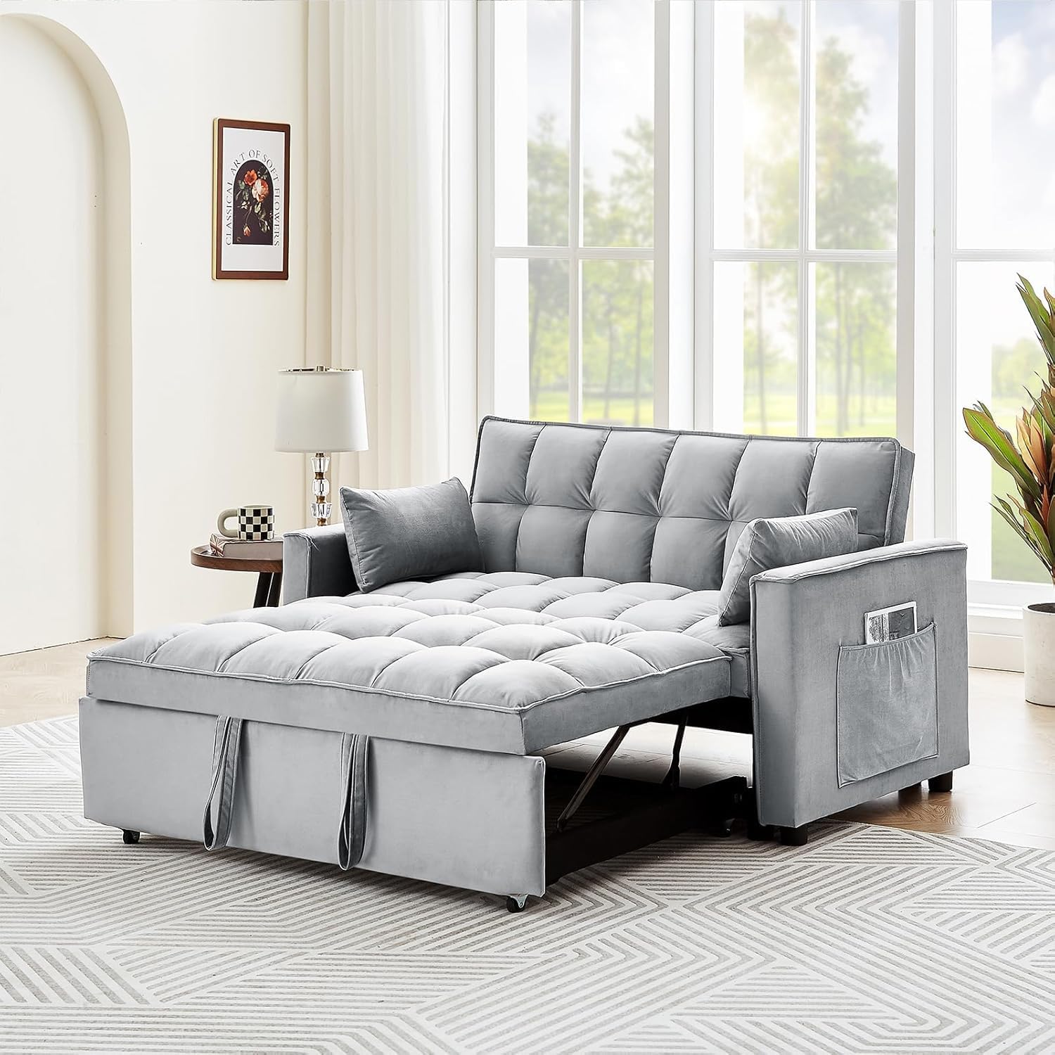 3 in 1 Convertible Sleeper Futon Sofa Bed with Side Pocket