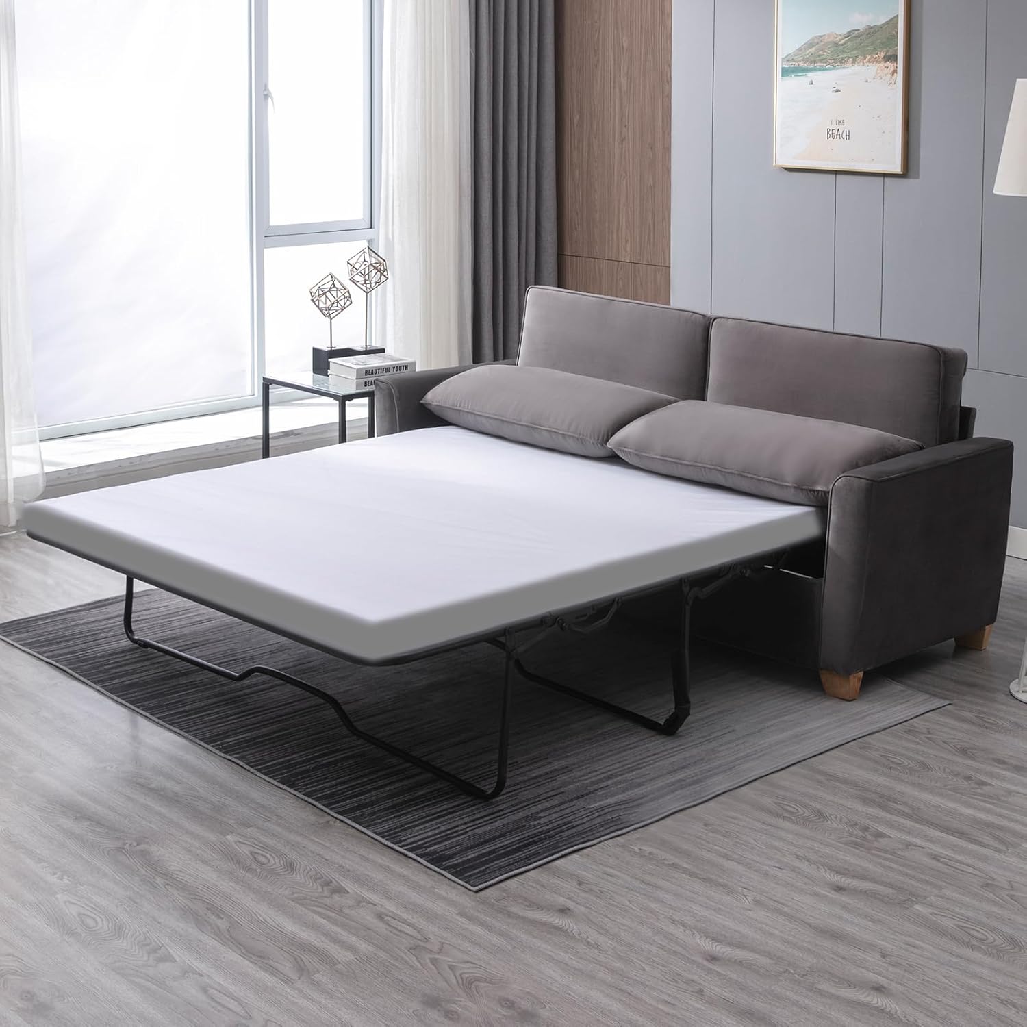 2-in-1 Pull-Out Velvet Futon Sofa Bed