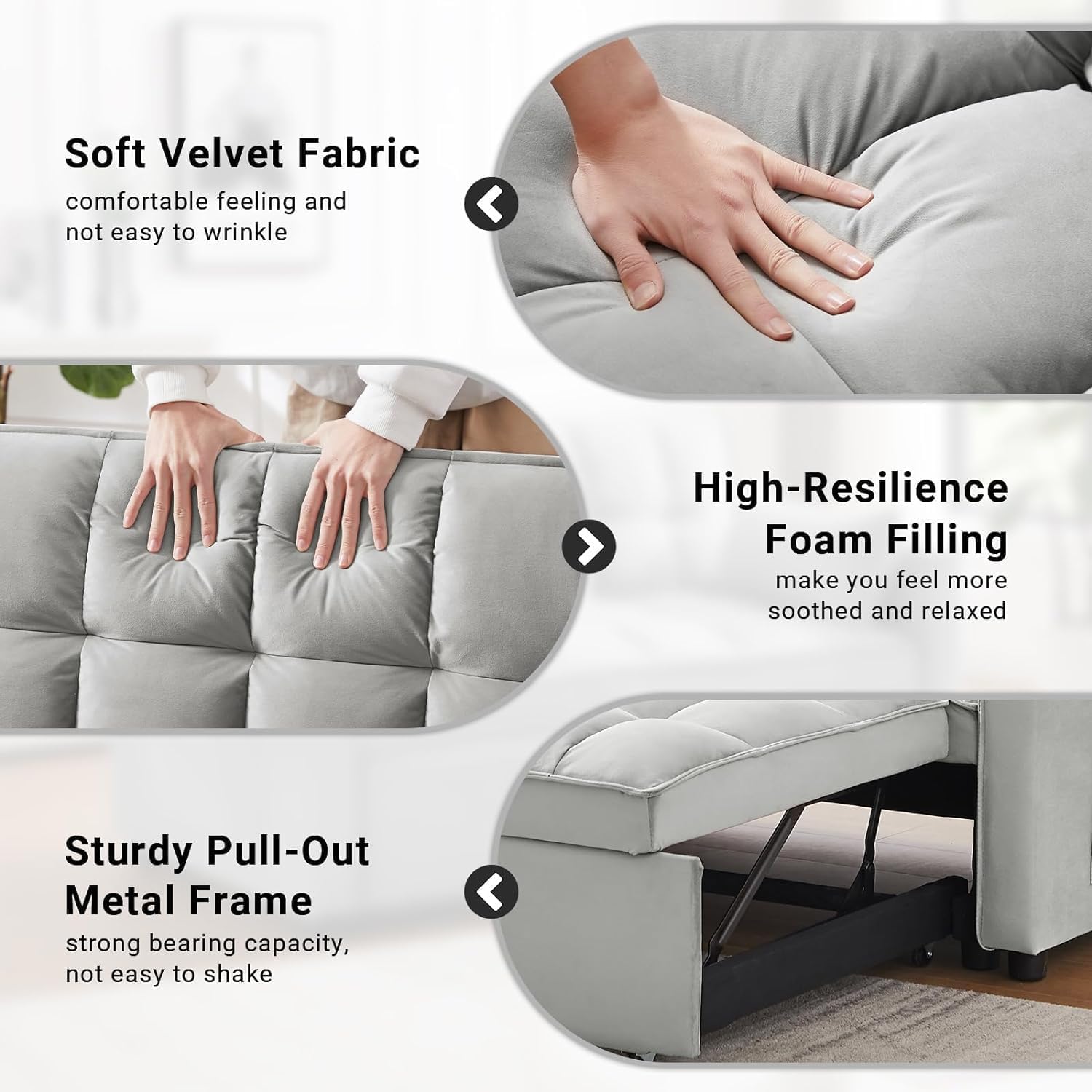 3 in 1 Convertible Sleeper Futon Sofa Bed with Side Pocket