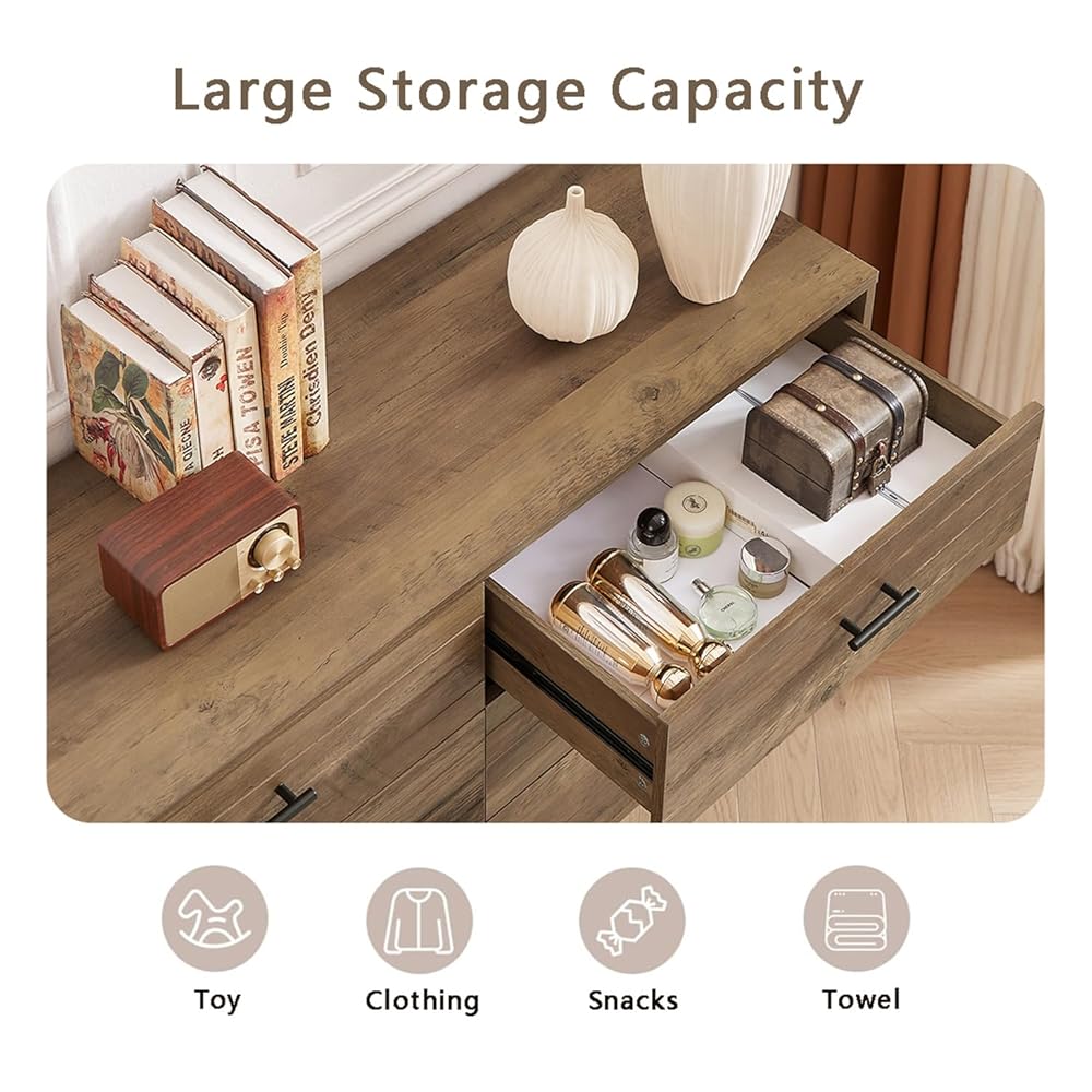 Rustic Walnut 6-Drawer Storage Cabinet Dresser & TV Stand