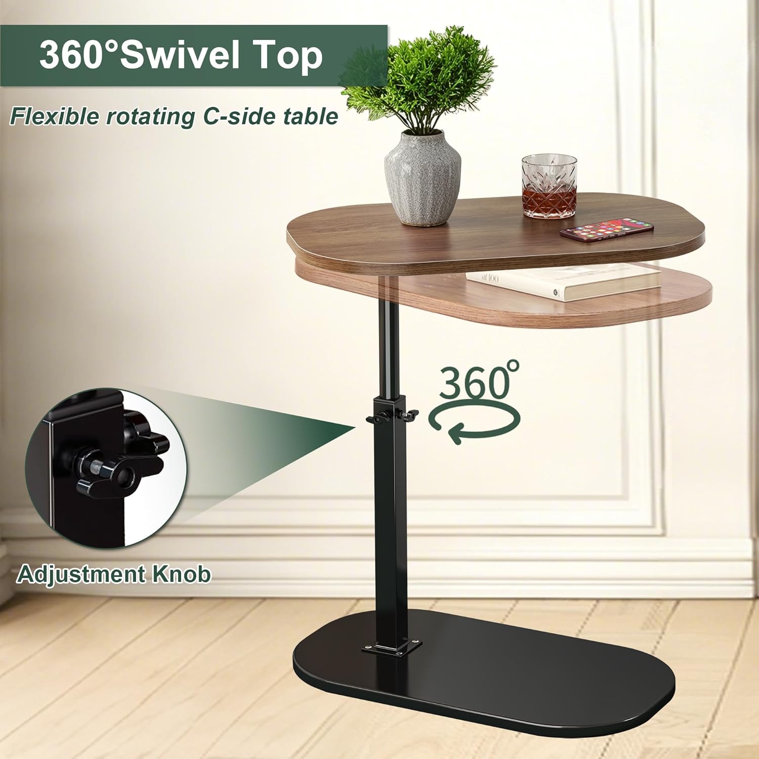 Flip Top C Shaped Bed Side Table Couch Laptop Desk