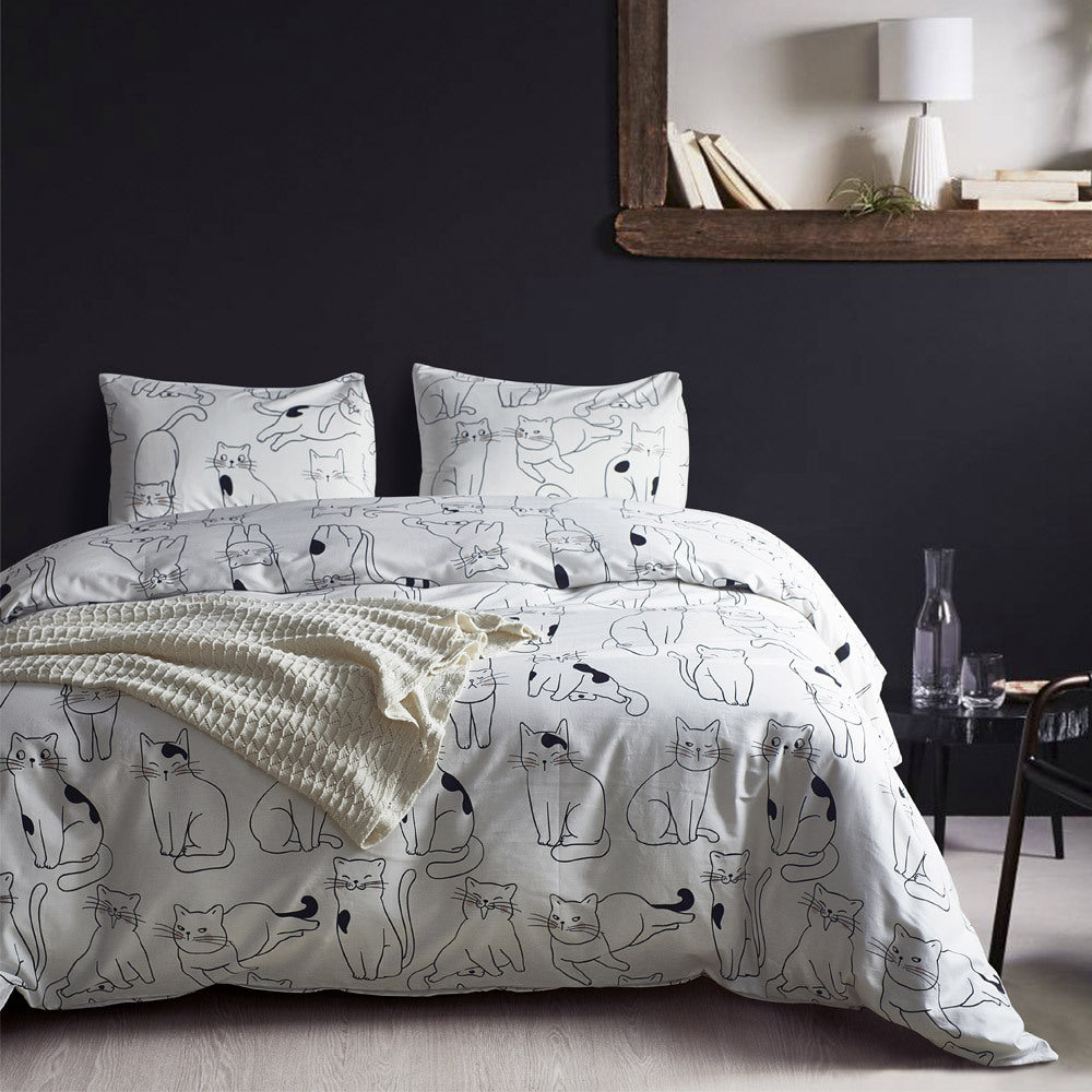 Cotton Duvet Cover Pillowcase with Bedsheet 4pcs Linen Set