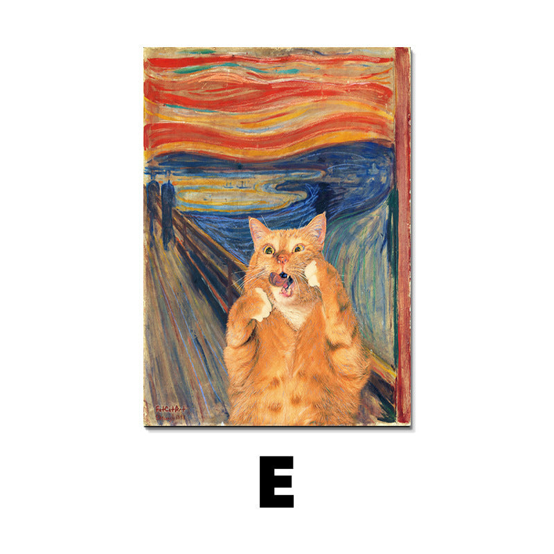 Edvard Munch Scream Cat Waterproof Wall Art Canvas Painting