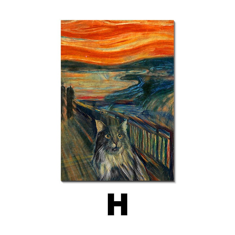 Edvard Munch Scream Cat Waterproof Wall Art Canvas Painting