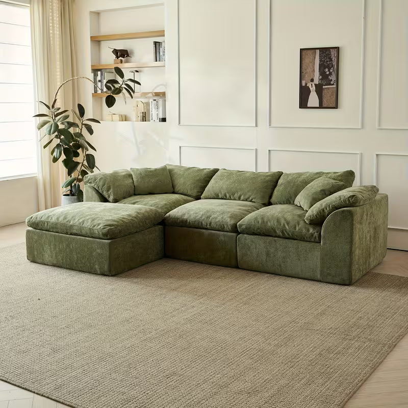 109" Modern Cloud Convertible L-Shape Couches with Ottoman