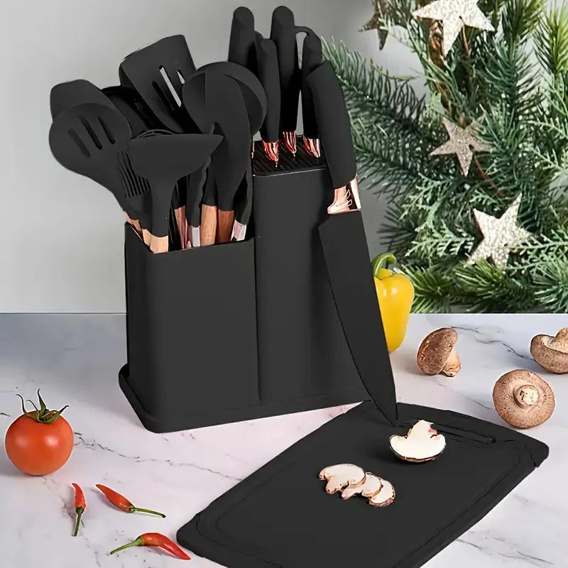 19pcs Silicone Kitchen Utensil Set With Wooden Handles