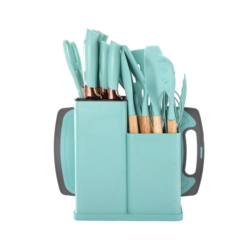 19pcs Silicone Kitchen Utensil Set With Wooden Handles