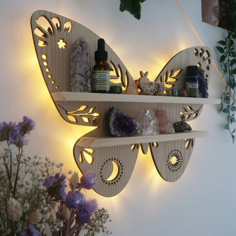 Hamsa Evil Eye Crystal Display Wall Mount Shelf with Light