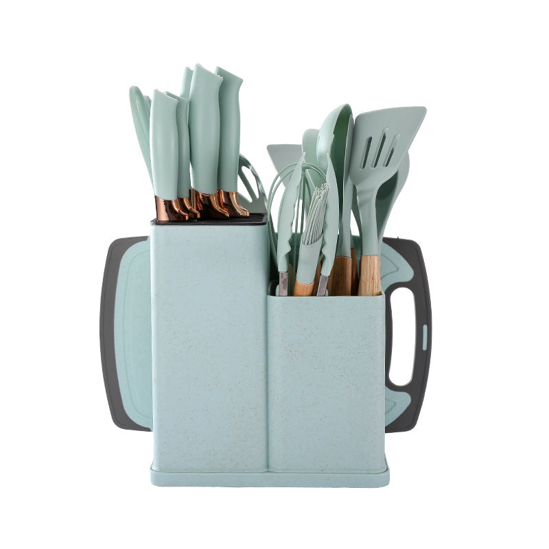 19pcs Silicone Kitchen Utensil Set With Wooden Handles