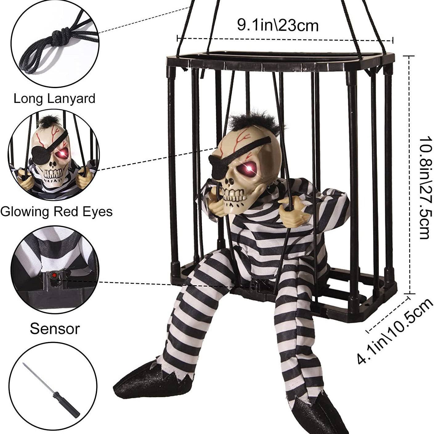 Let Me Out Halloween Spooky Sound & Motion Prisoner in Hanging Cage