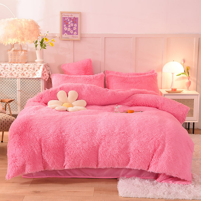 Pink fluffy bedding set Nordic Furry Plush Duvet Cover 