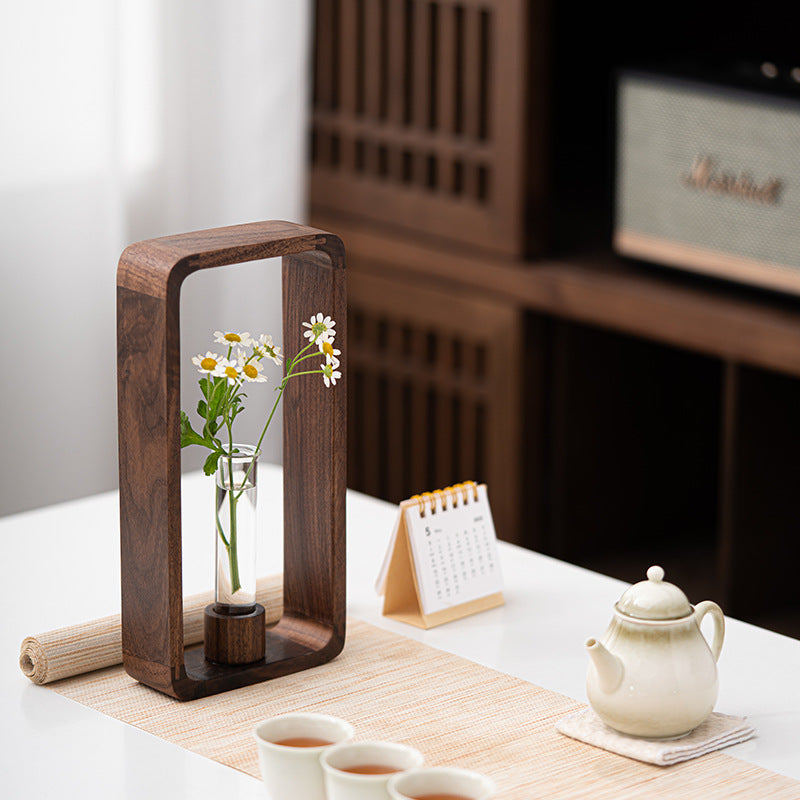 Glass Tube Flower Arrangement Vase Wooden Frame